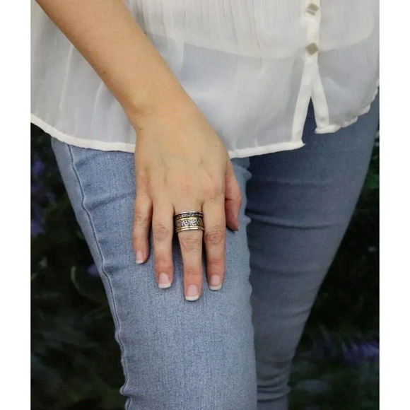 Sterling Silver & Brass Flower Spinner Ring Thick Band Cigar Ring Silpada Size 8 - Picture 4 of 7